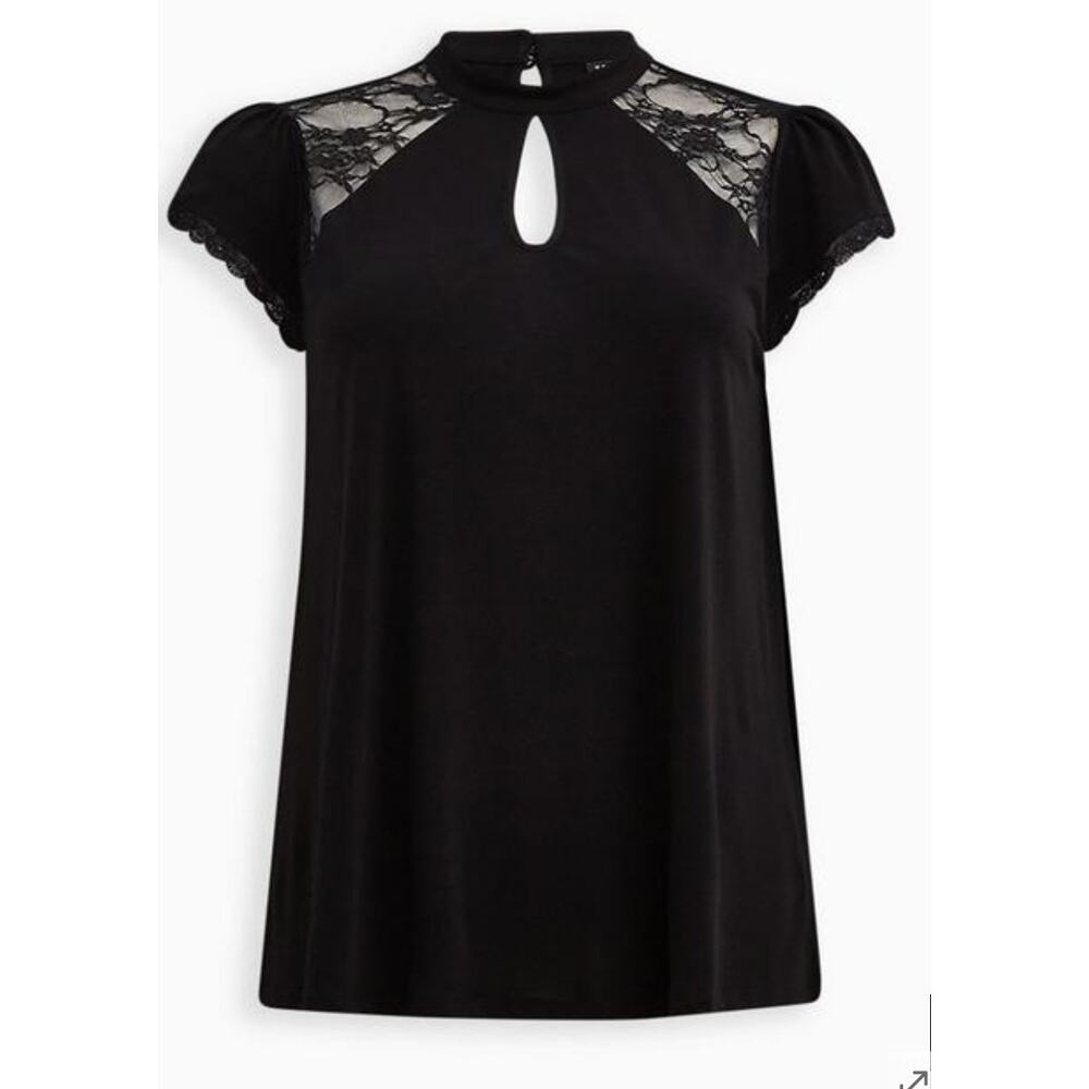 Torrid Sz 1 14/16 Black Crepe Mock Neck Lace Gothic Sexy Jersey Top NEW!!